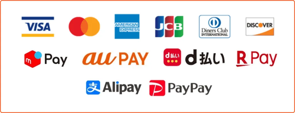VISA / Mastercard / JCB / AMEX / Diners / 各種QR決済対応